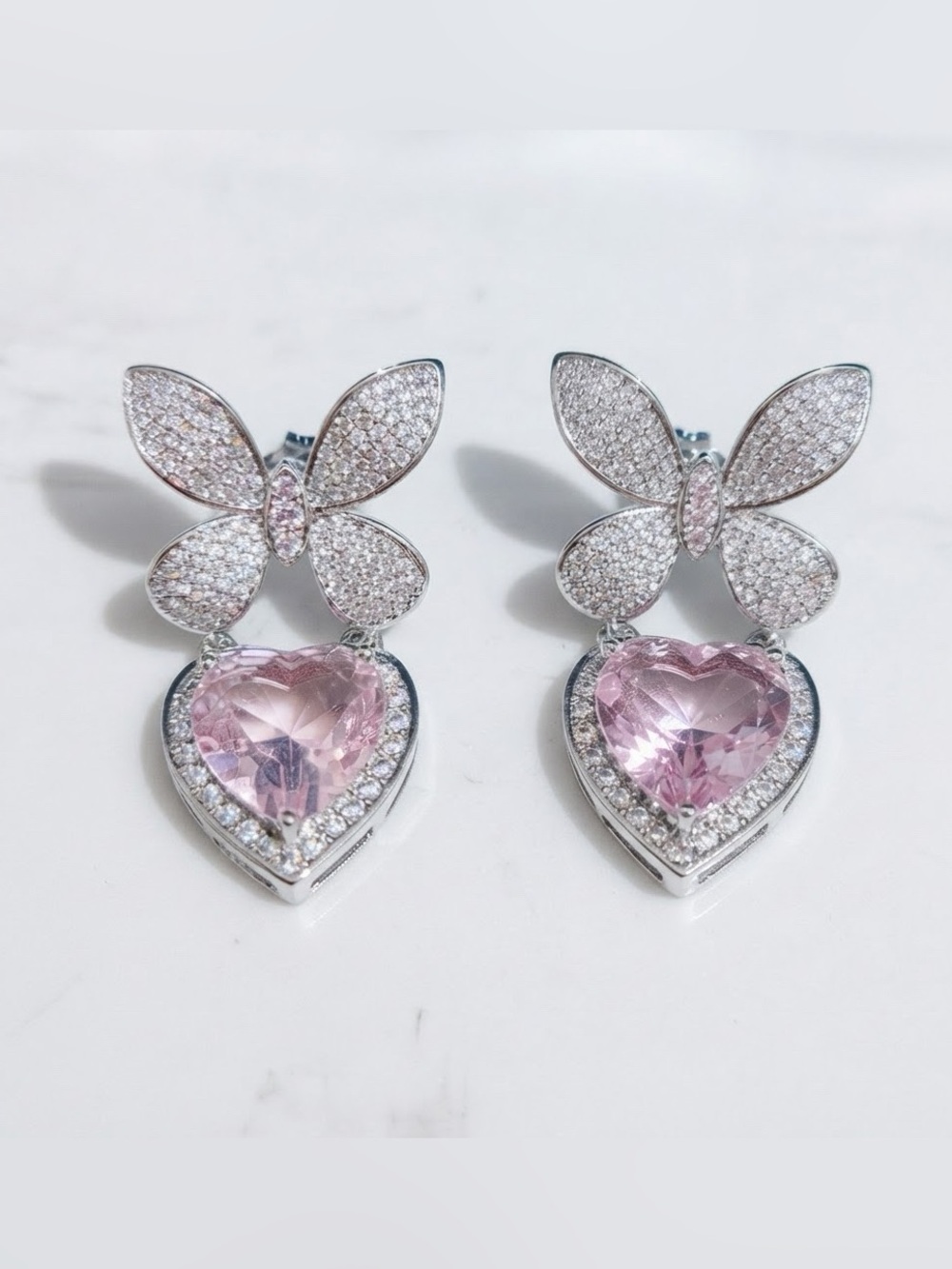 Boutique Statement Earrings – Sparkling Butterfly & Heart Design